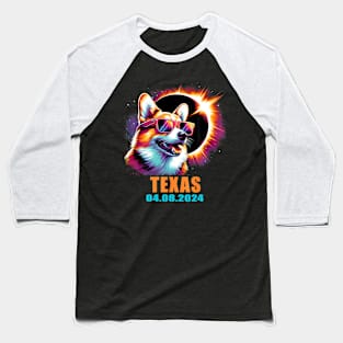 Texas Total Solar Eclipse 2024 Corgi Dog Baseball T-Shirt